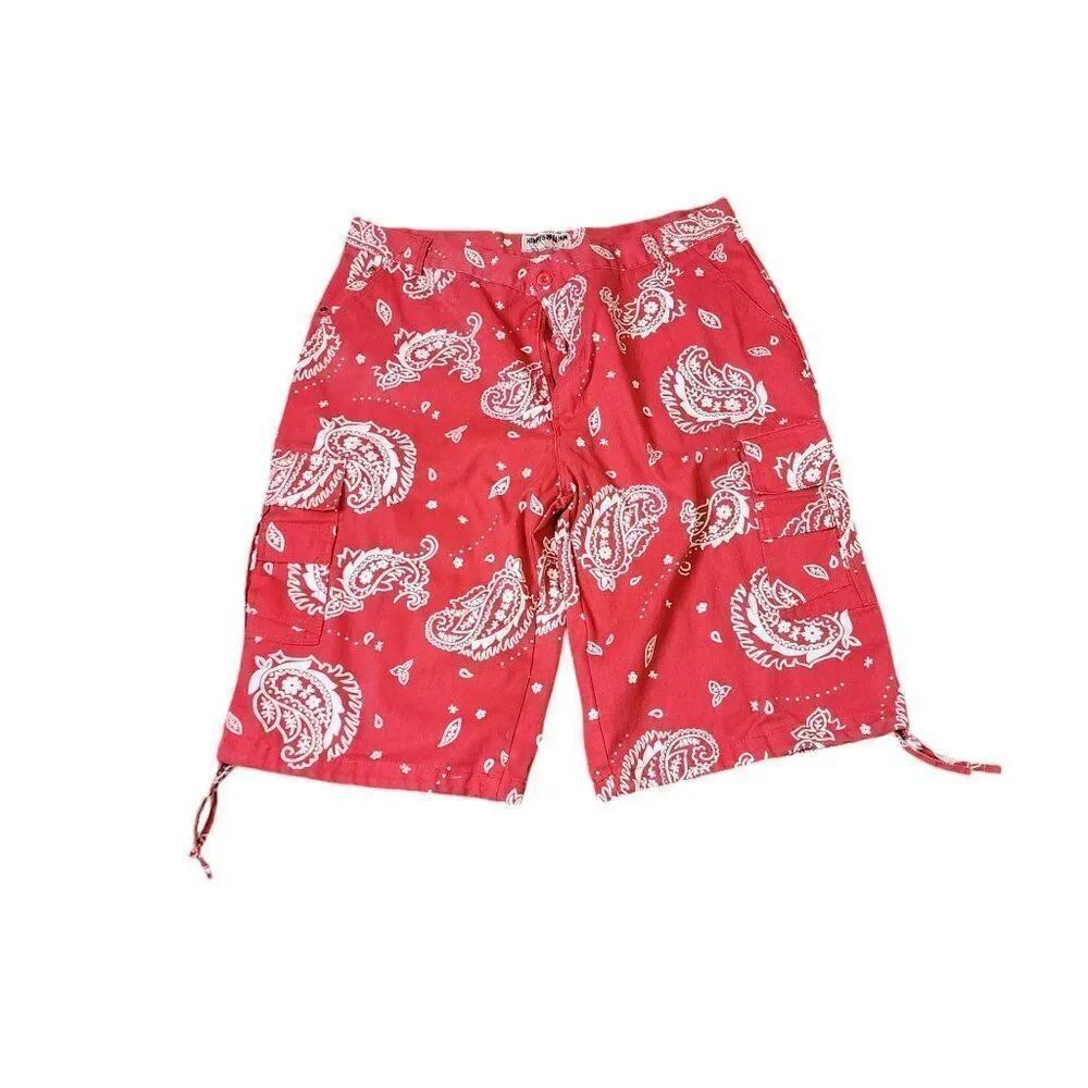 Henry and William Paisley Bandana Print Drawstring Board Shorts Men Size 42 Red